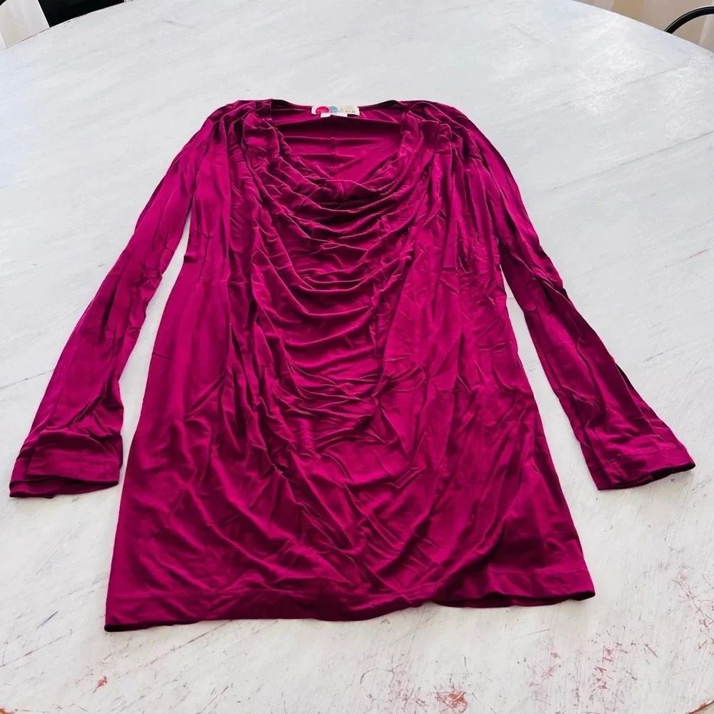 Free People Beach Cowl Neck Drape Front Mini Dress in Wine Size Medium NWOT